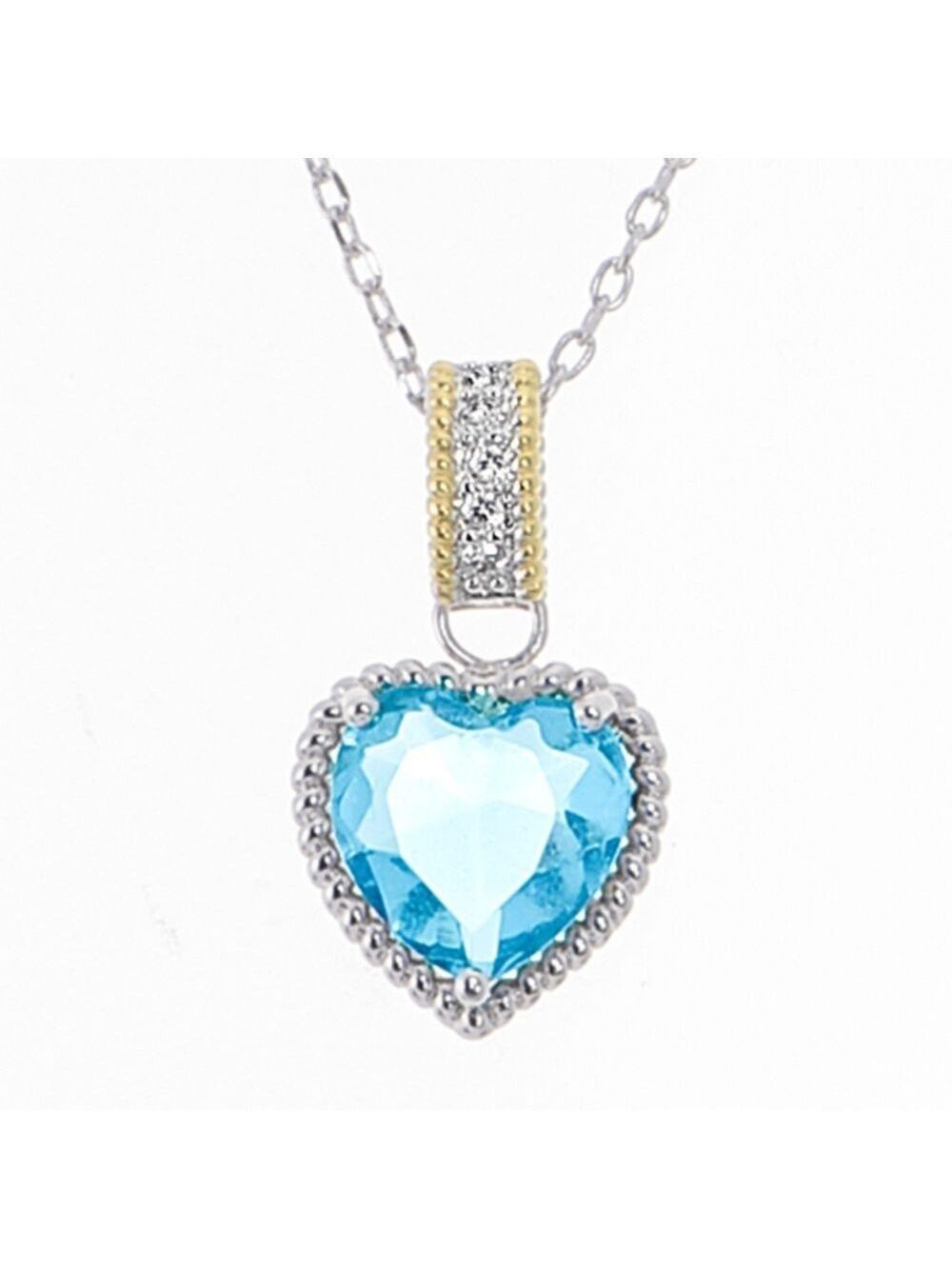 Heart-Shaped Swiss Blue Topaz CZ Necklace